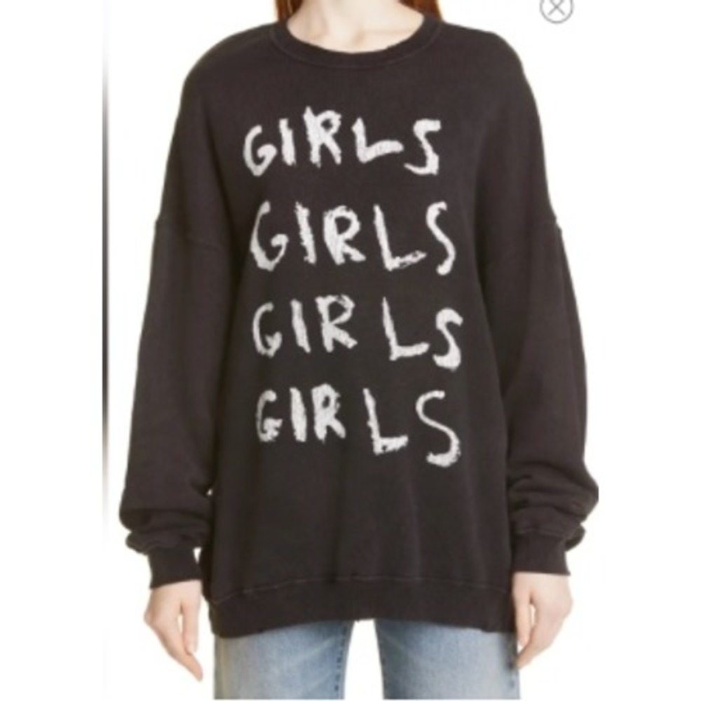 R13 Girls Girls Oversized Sweatshirt Crewneck Womens Medium Acid Black Graphic